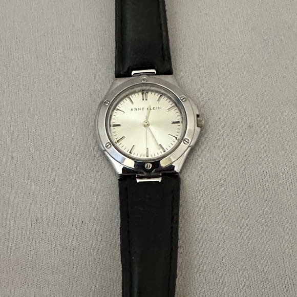 Anne Klein silver tone ladies watch with black leather band - Picture 2 of 6